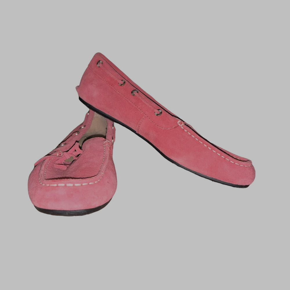 Lands' End Dusty Rose Pink Suede Leather Driving Loafers Size 8.5 M Moccasins - Picture 3 of 6